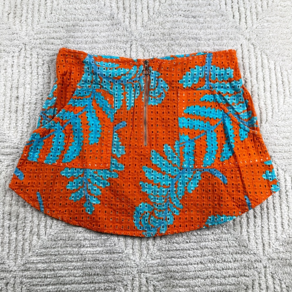 Solid & Striped Eyelet Mini Skirt Women's XS Orange Blue Tropical Beachwear Boho